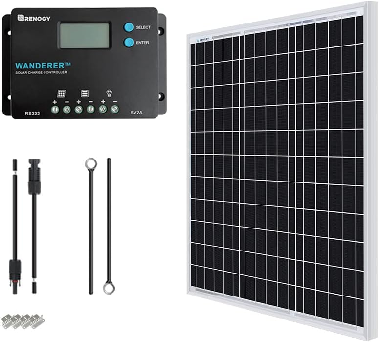 50W Monocrystalline 12V Solar Panel Kit with 10A PWM LCD Charge Controller and USB Ports P973924