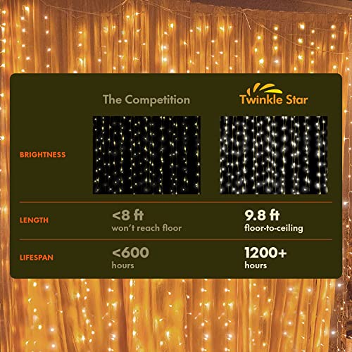 300 LED Curtain String Lights 8 Modes Warm White S7154