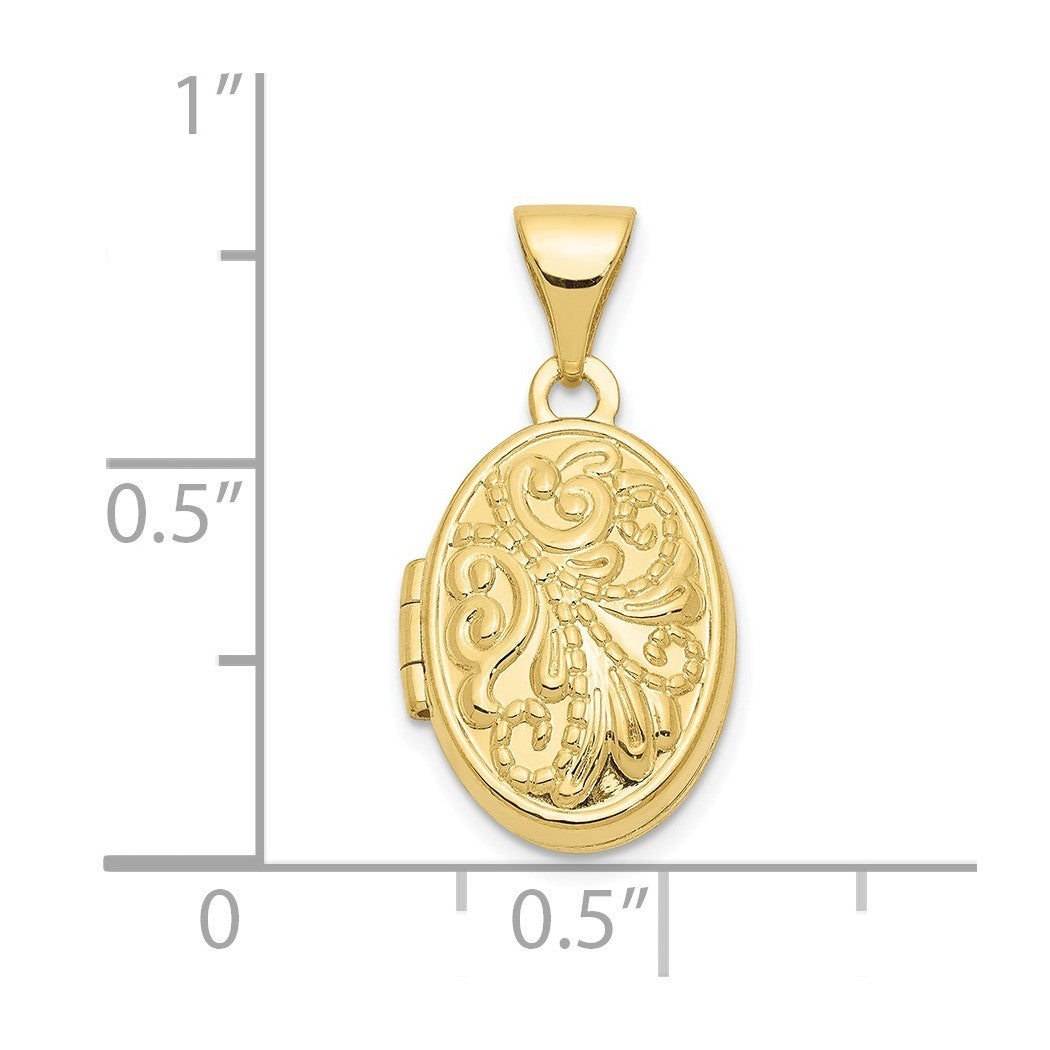 11mm 10k Yellow Gold Beaded Scroll Oval Photo Locket Pendant Necklace H970045