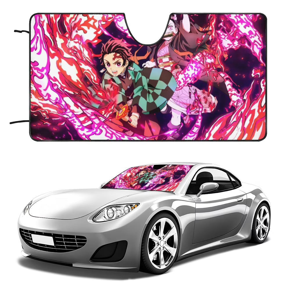 Anime Demon Slayer Car Windshield Sunshade Foldable Reflective Sun Visor D314