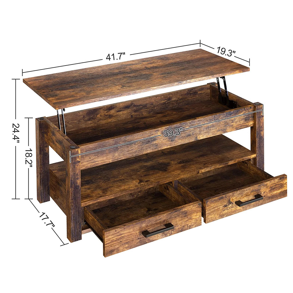 23 In Lift Top Coffee Table with 2 Drawers, Brown I853