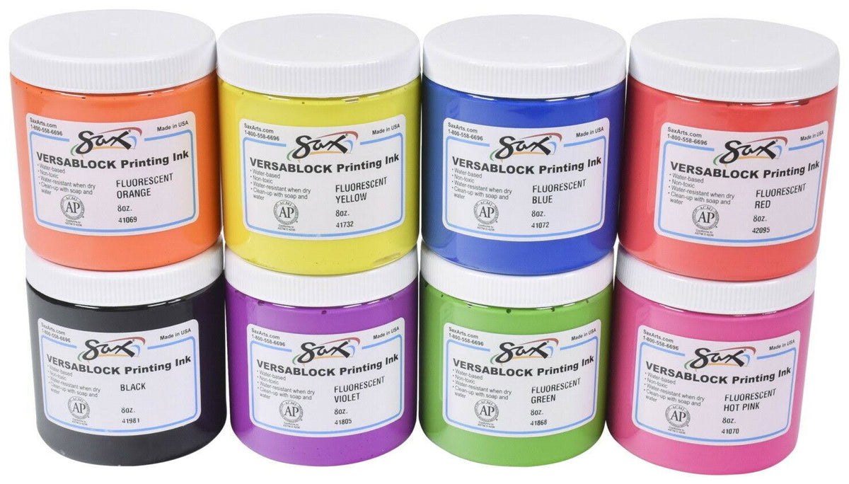 8 Ounces Assorted Fluorescent Colors Block Printing Ink Set of 8 Q230
