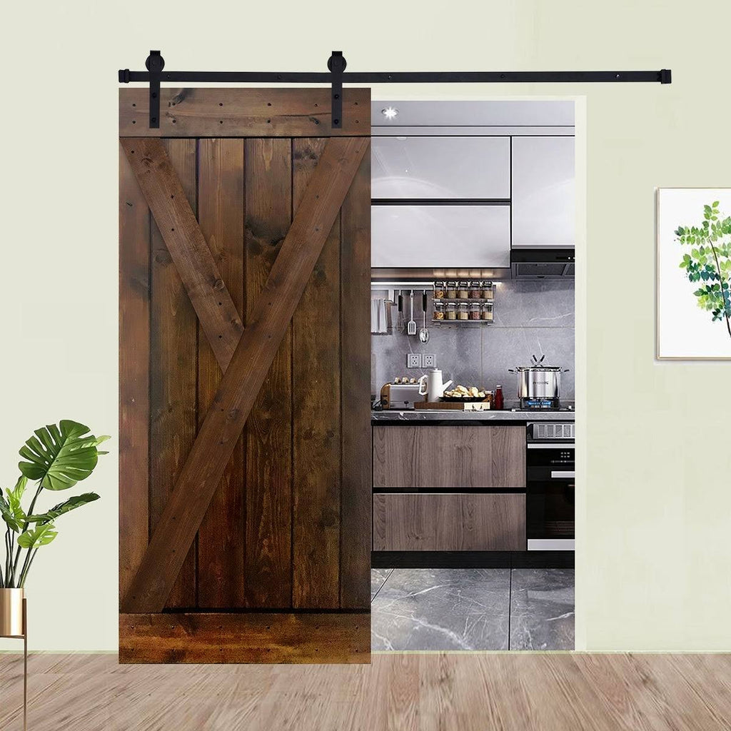 12-Panel Dark Brown Painted Wood Sliding Door with Installation Hardware Kit T675759