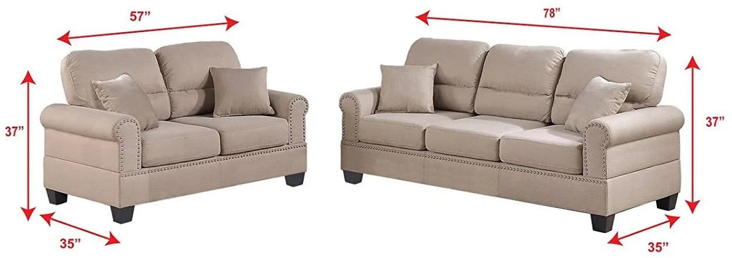 Modern Sand Fabric Sofa Loveseat Set E572367