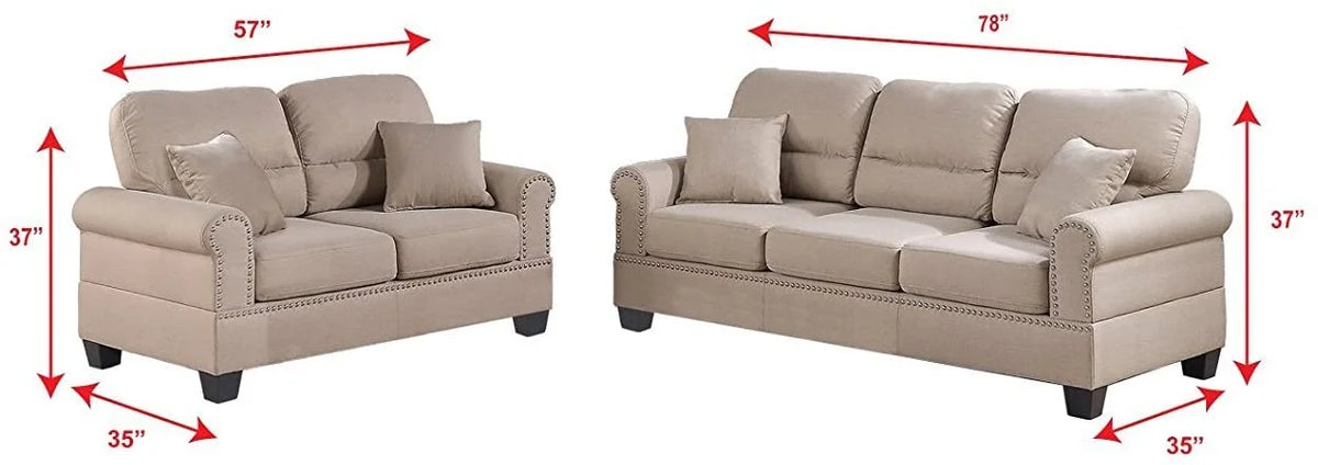 Modern Sand Fabric Sofa Loveseat Set E572367