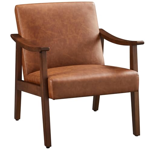 Brown PU Leather Accent Chair with Solid Wood Legs M5239