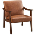 Brown PU Leather Accent Chair with Solid Wood Legs M5239