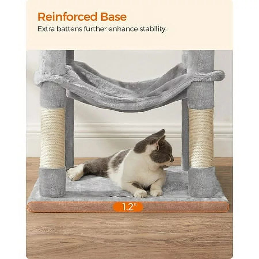 Light Gray Cat Tree with Scratching Posts Hammock R39831
