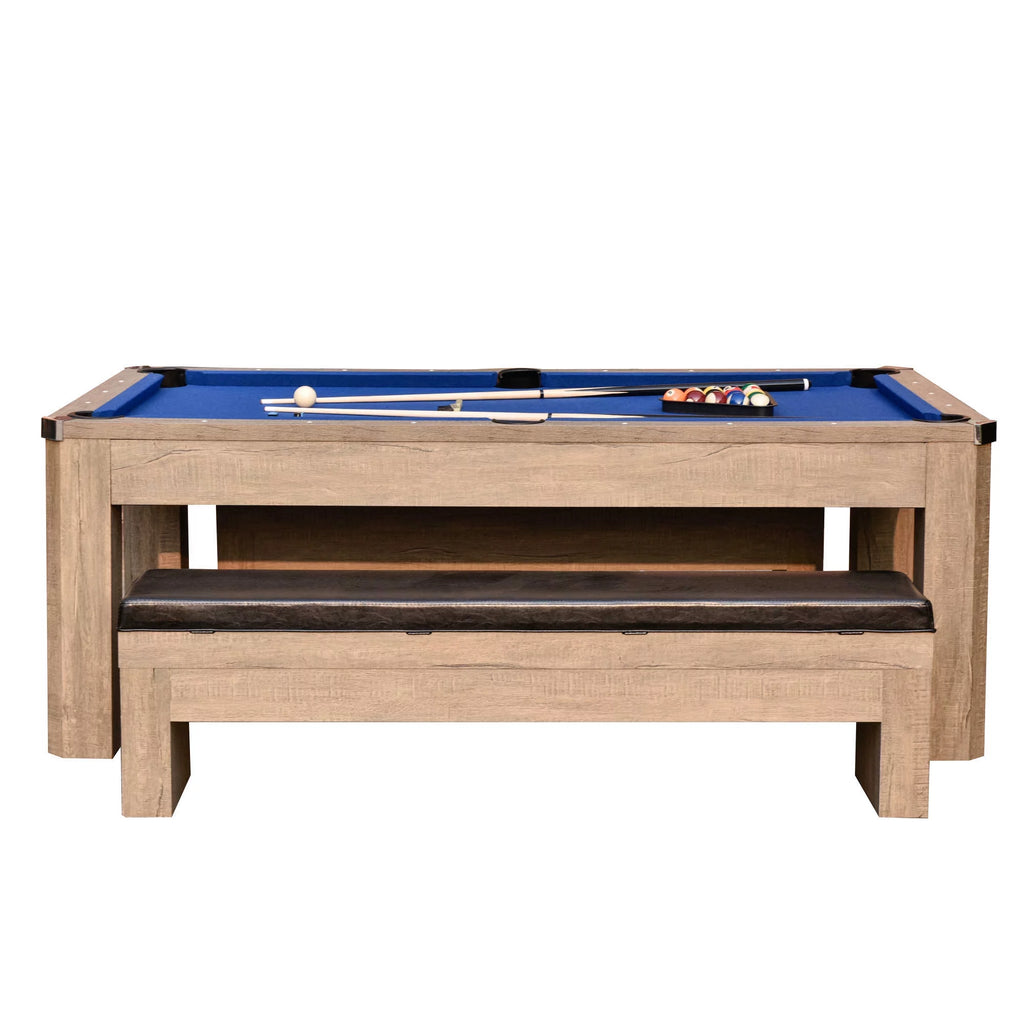 Rustic Gray 7-ft Pool Table Combo Set with Benches U2316
