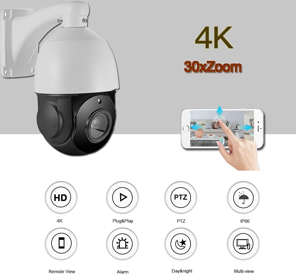 4K PTZ 8MP Security Camera with 30x Optical Zoom and Night Vision B22448