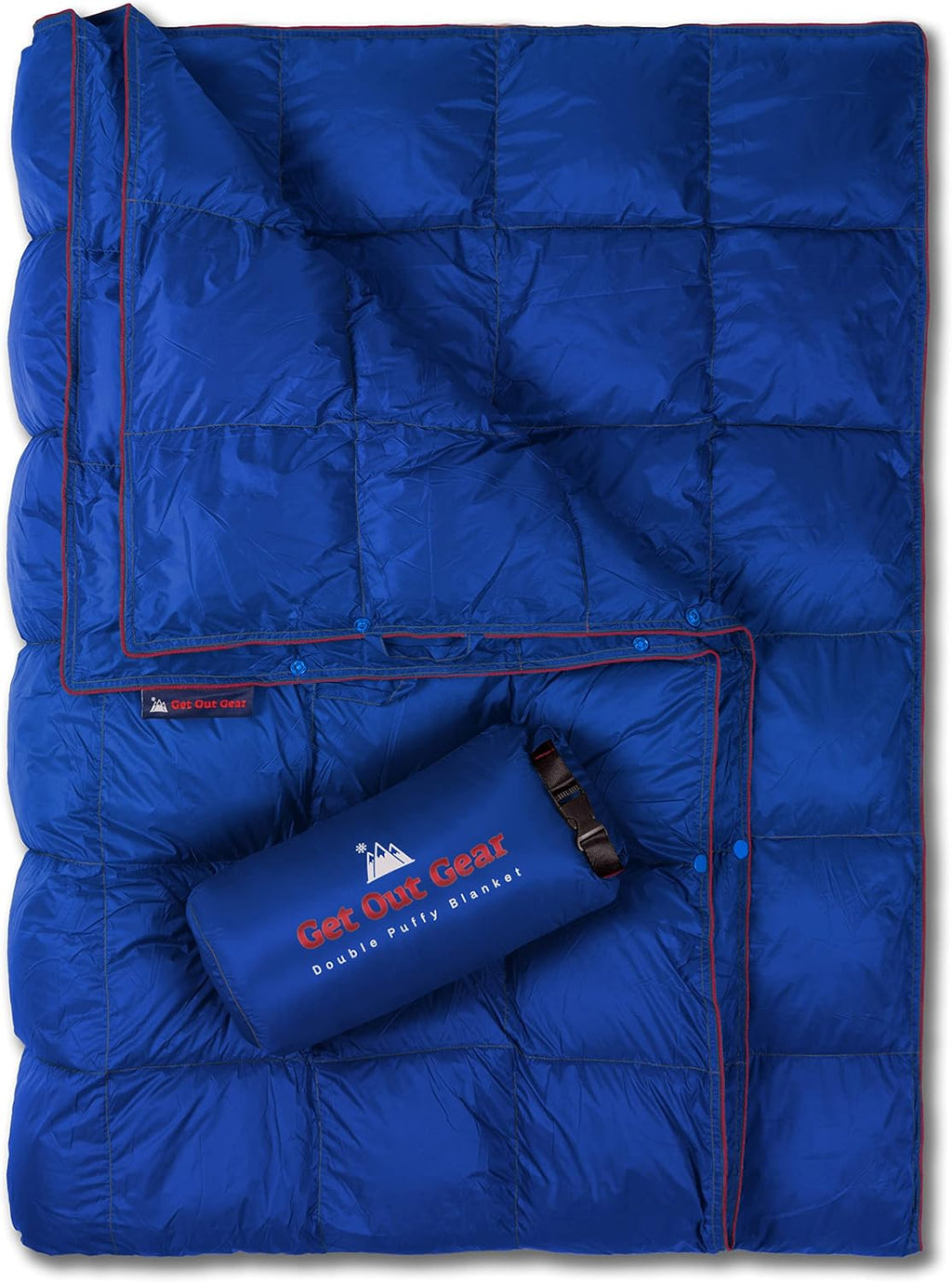 Double Puffy Camping Blanket Water-Resistant Camp Quilt Blue Red O43543