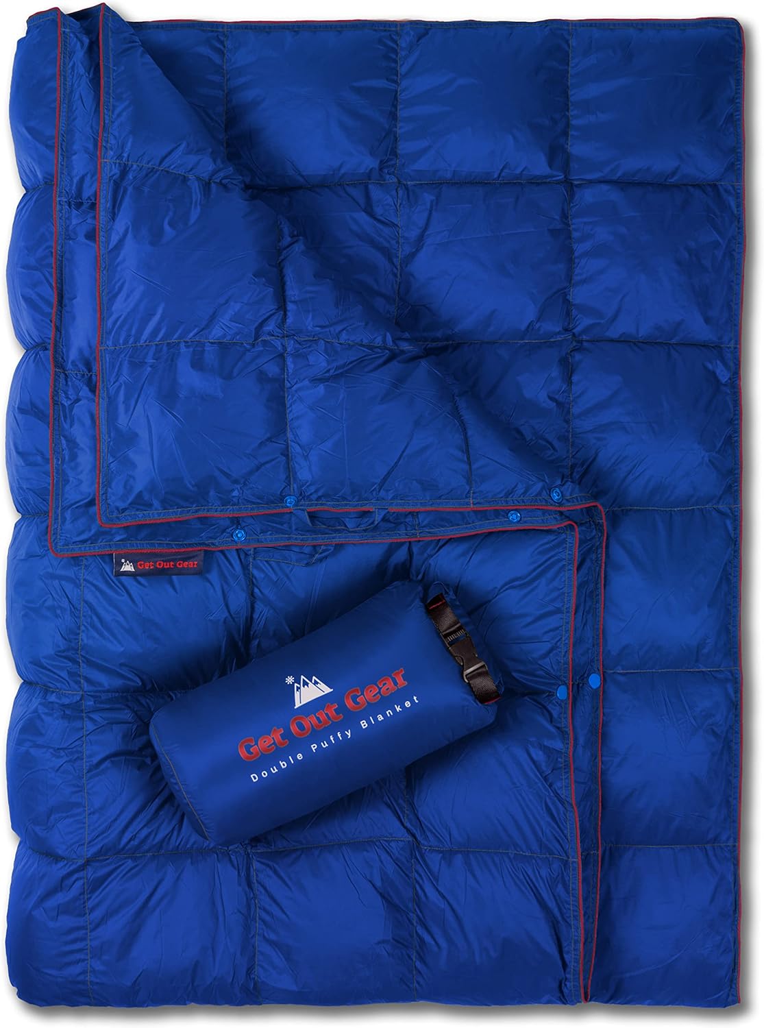 Double Puffy Camping Blanket Water-Resistant Camp Quilt Blue Red O43543