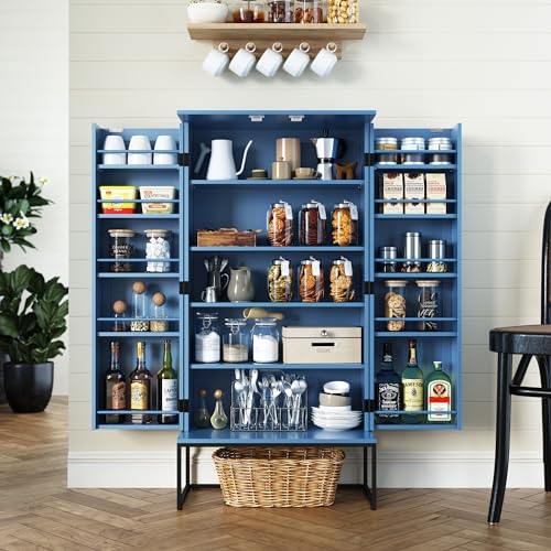 Blue Pantry Cabinet with Adjustable Shelves H280