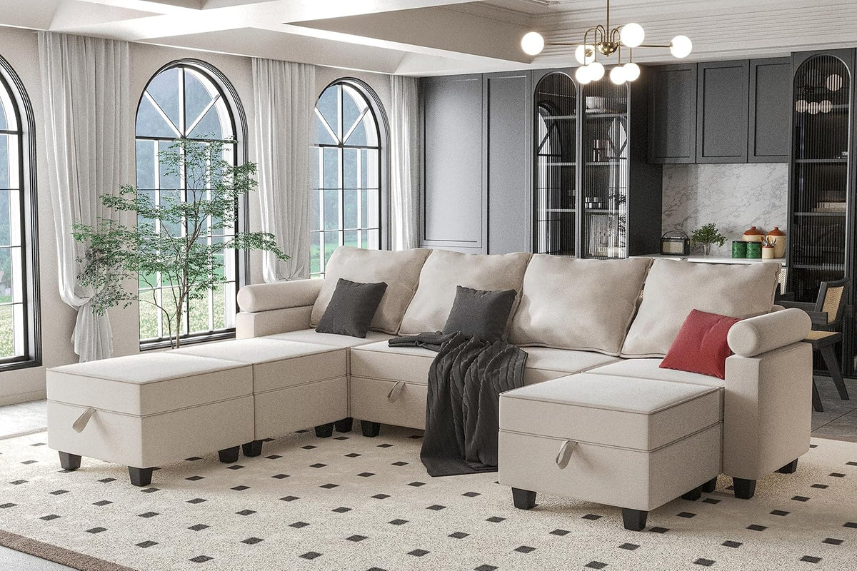 Beige Modular Sectional Sofa with Storage Seat J228853