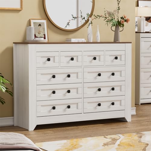 White 54" Wide 3 Drawer Wood Dresser with Sliding Barn Doors F69572