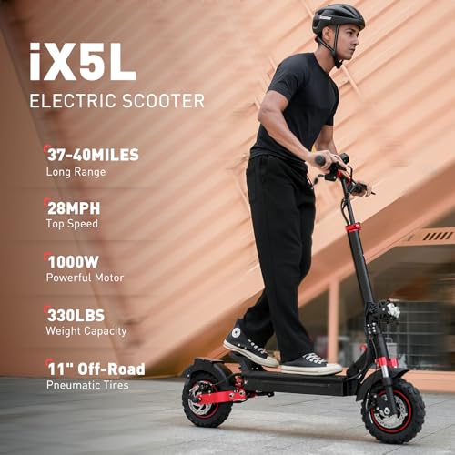 Electric Scooter with 28/38 MPH Top Speed, 40/50 Miles Range, 10/11" Offroad Pneumatic Tires, Foldable E44048