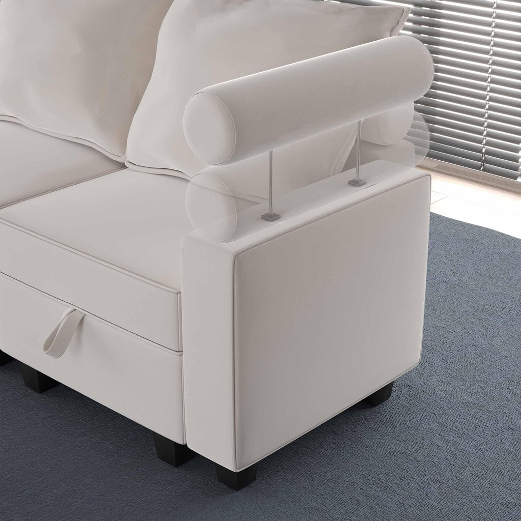 Beige Modular Sectional Sofa with Storage Seat J228853