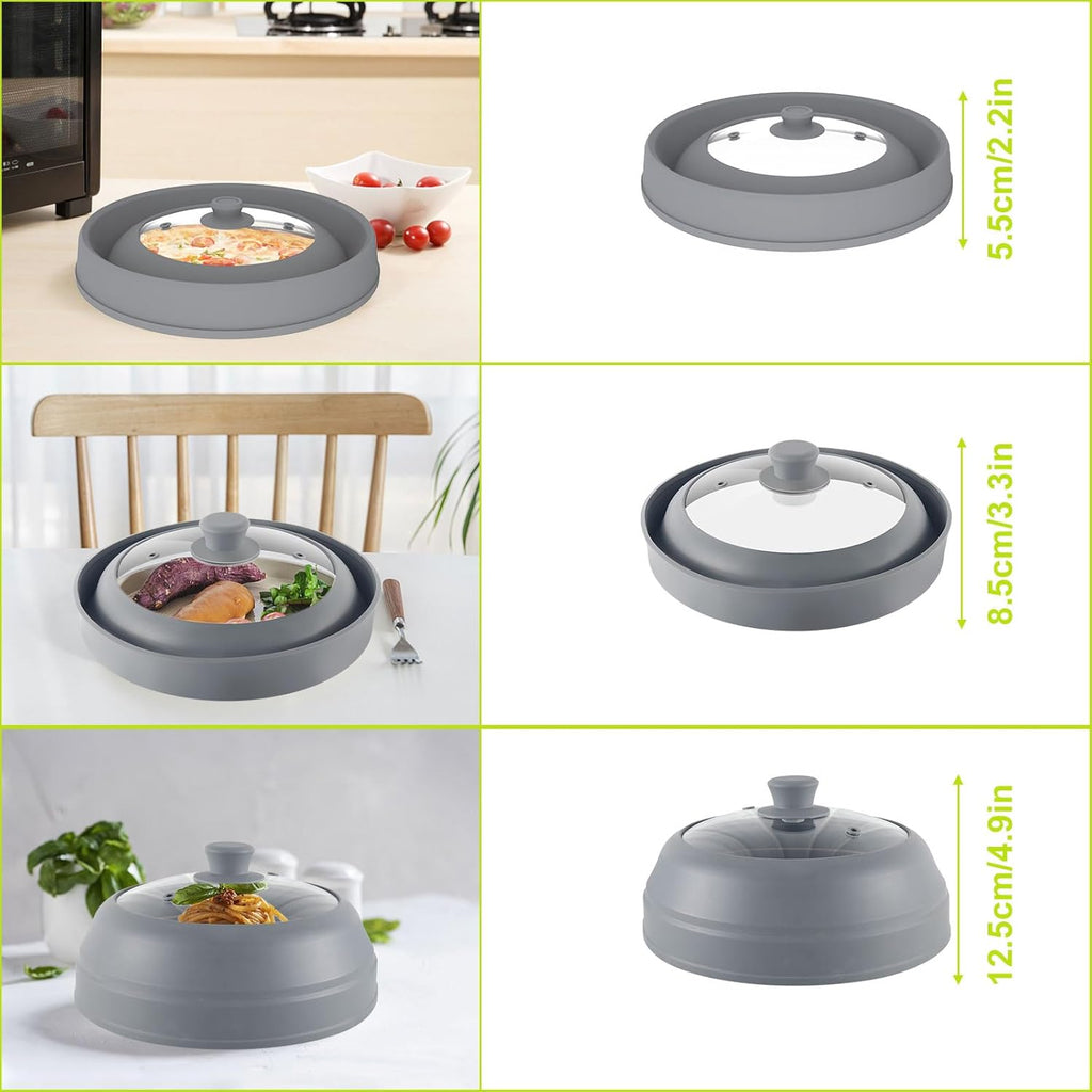 10.5 inch Microwave Plate Cover with Collapsible Silicone and Glass O318