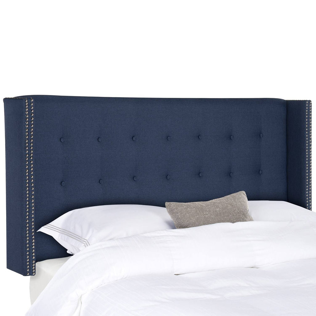 Navy Linen Tufted Winged Headboard Queen G359