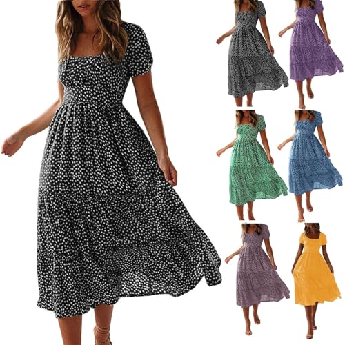 Womens Flowy Short Sleeve Empire Waist Smocked Dress E988