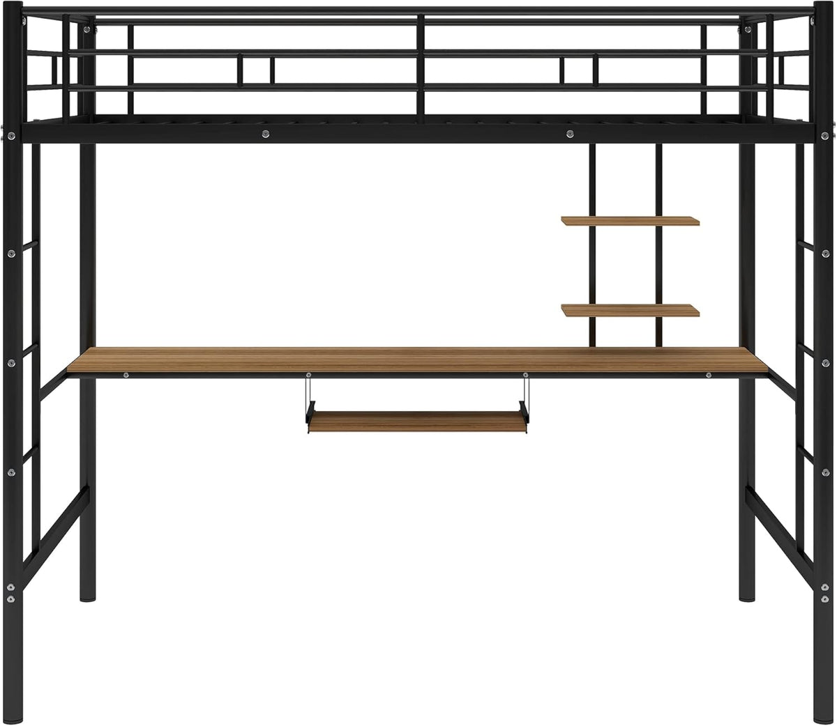 Twin Metal Loft Bed with Desk and Storage Shelf Z78975