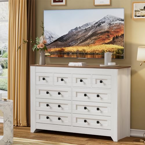 White 54" Wide 3 Drawer Wood Dresser with Sliding Barn Doors F69572