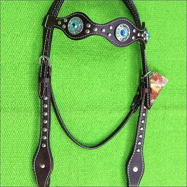 American Leather Turquoise Western Headstall Horse Bridle I9790