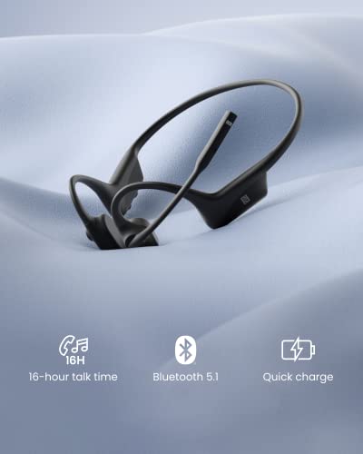 Black Wireless Bone Conduction Bluetooth Headset with Noise-Canceling Boom Microphone Q328621