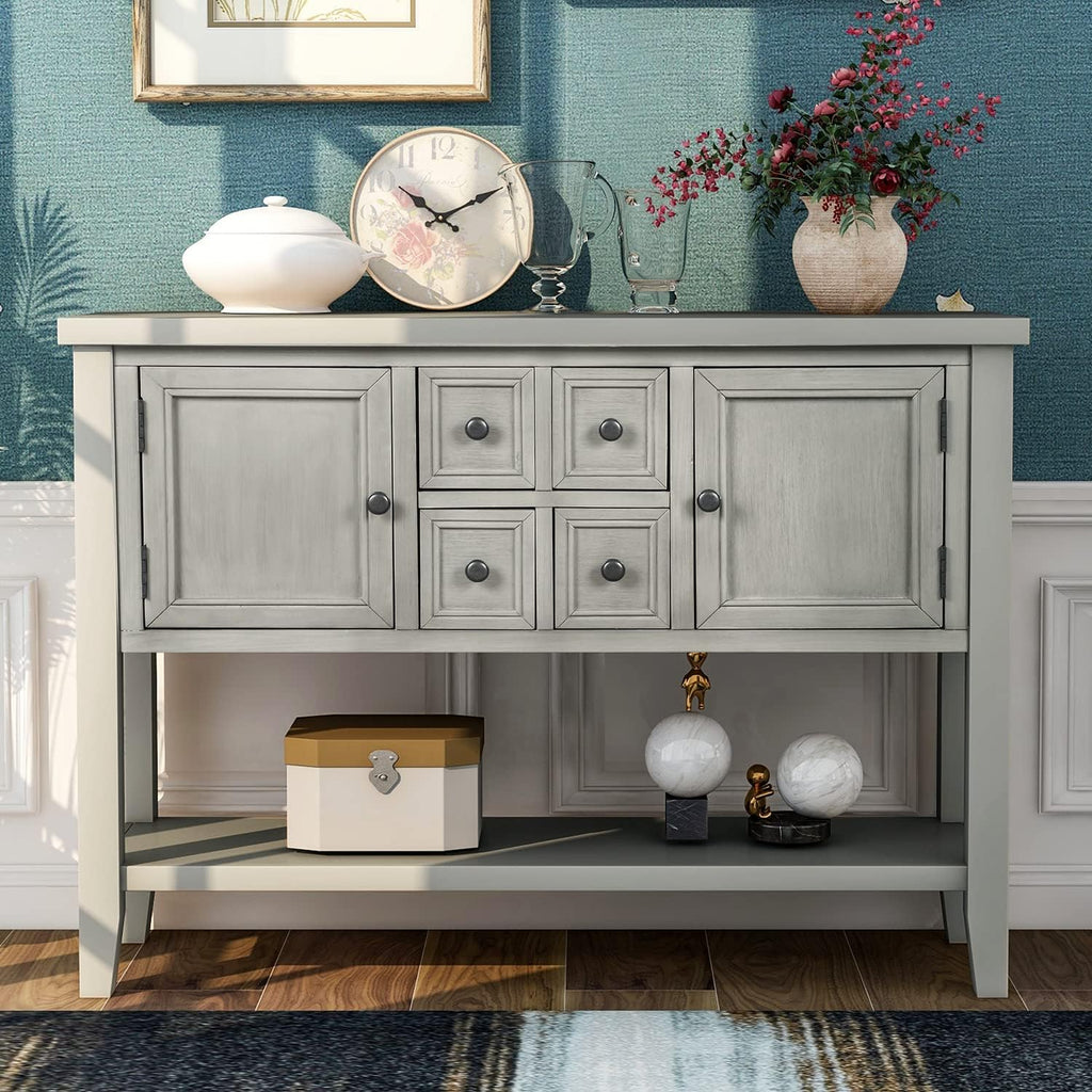 Solid Wood Console Table with 3 Drawers, 2 Cabinet and 1 Shelf G813