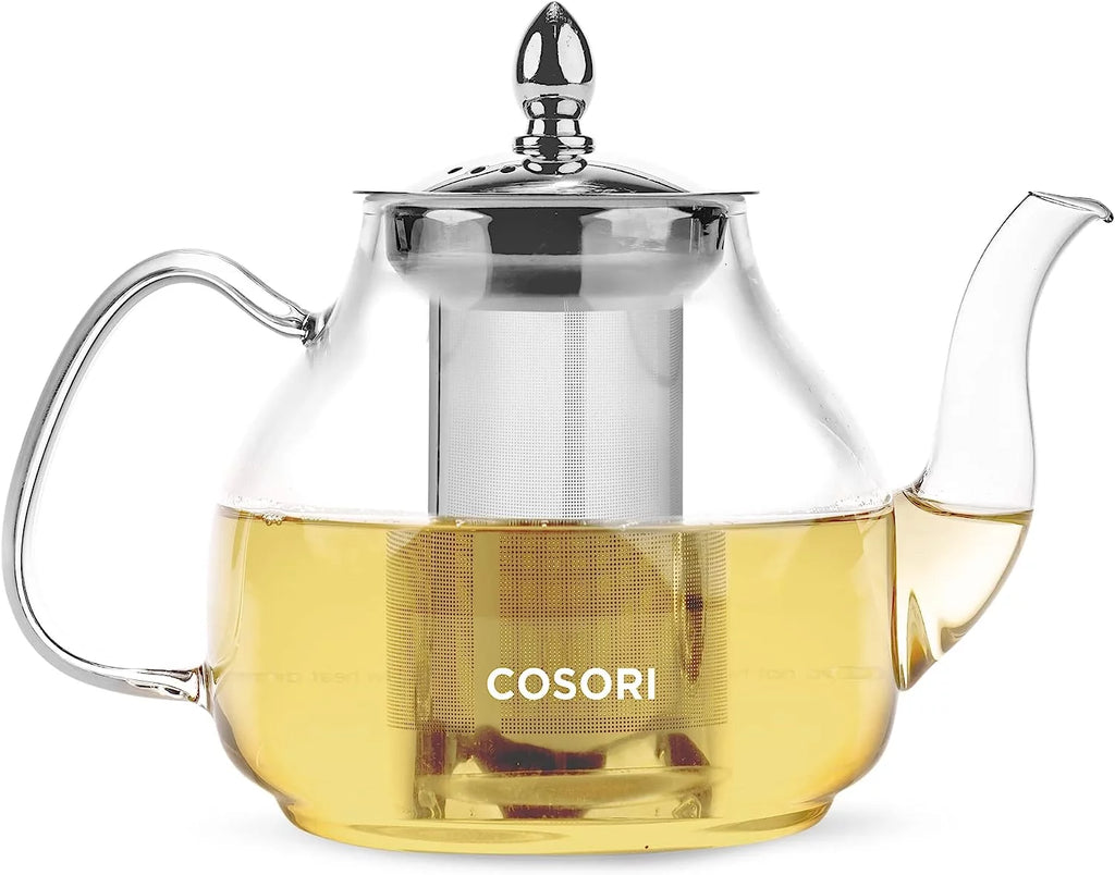 Glass Teapot Stovetop Gooseneck Kettle with Removable Stainless Steel Infuser, Borosilicate, 1000 ml, Transparent P888