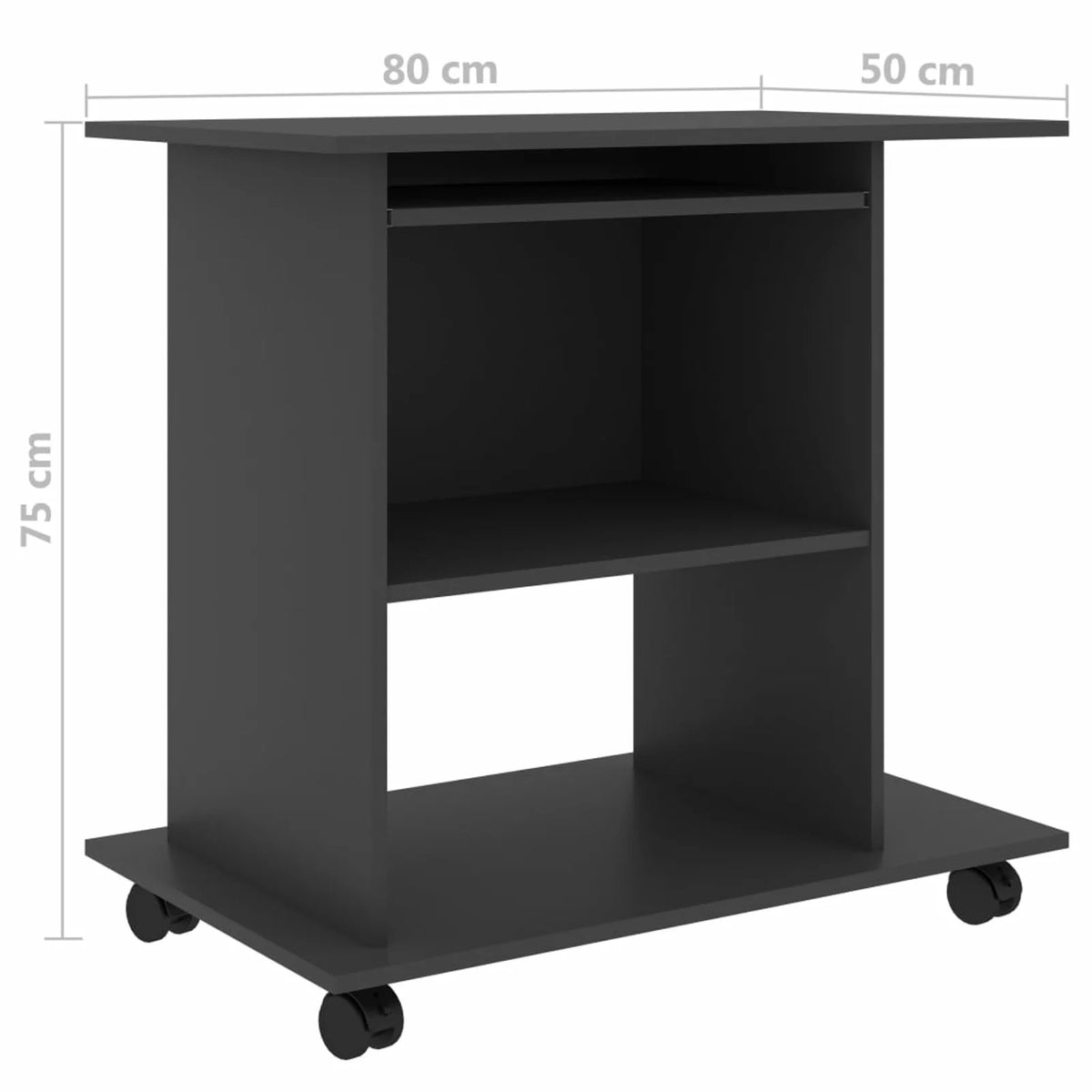 Gray Computer Desk with Keyboard Tray and CPU Tower 31.5 x 19.7 x 29.5 Inches N723