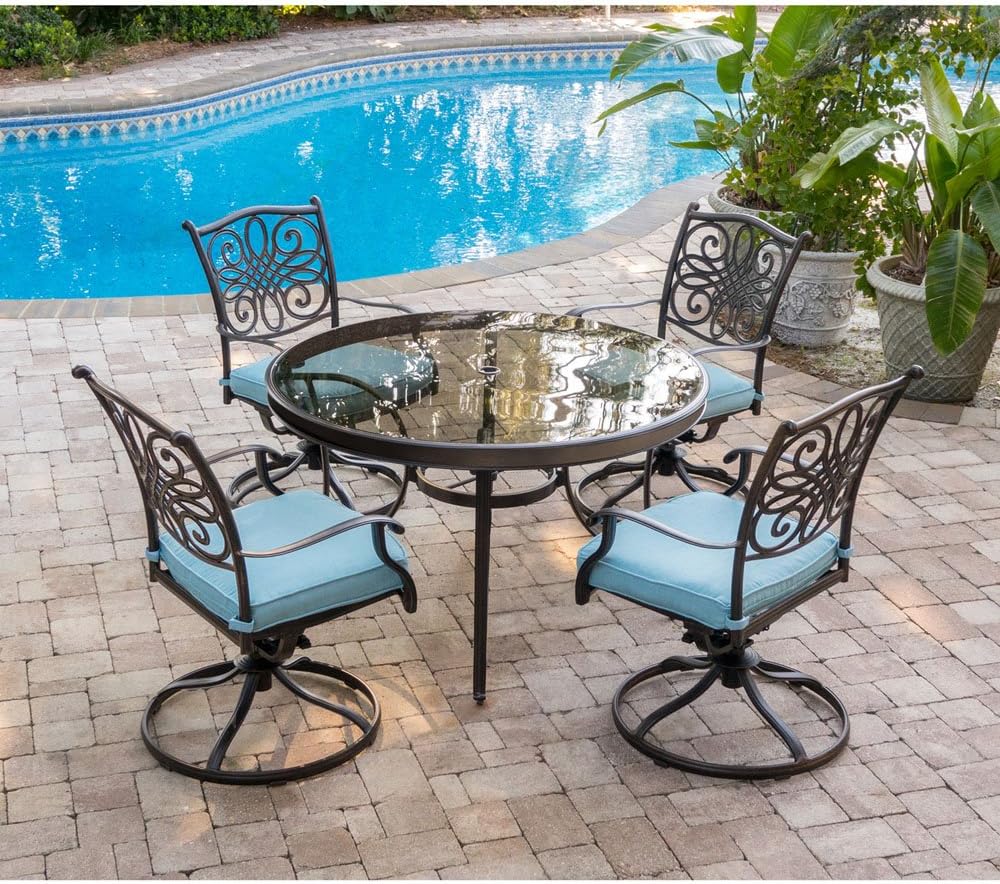 Blue Dining Set with Glass-Top Table Y805