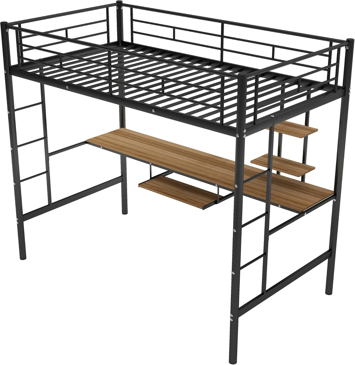 Twin Metal Loft Bed with Desk and Storage Shelf Z78975