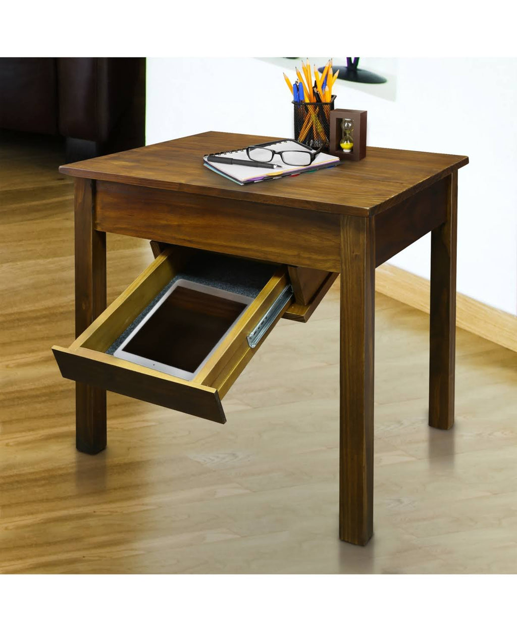Brown End Table with Concealed Drawer W2775