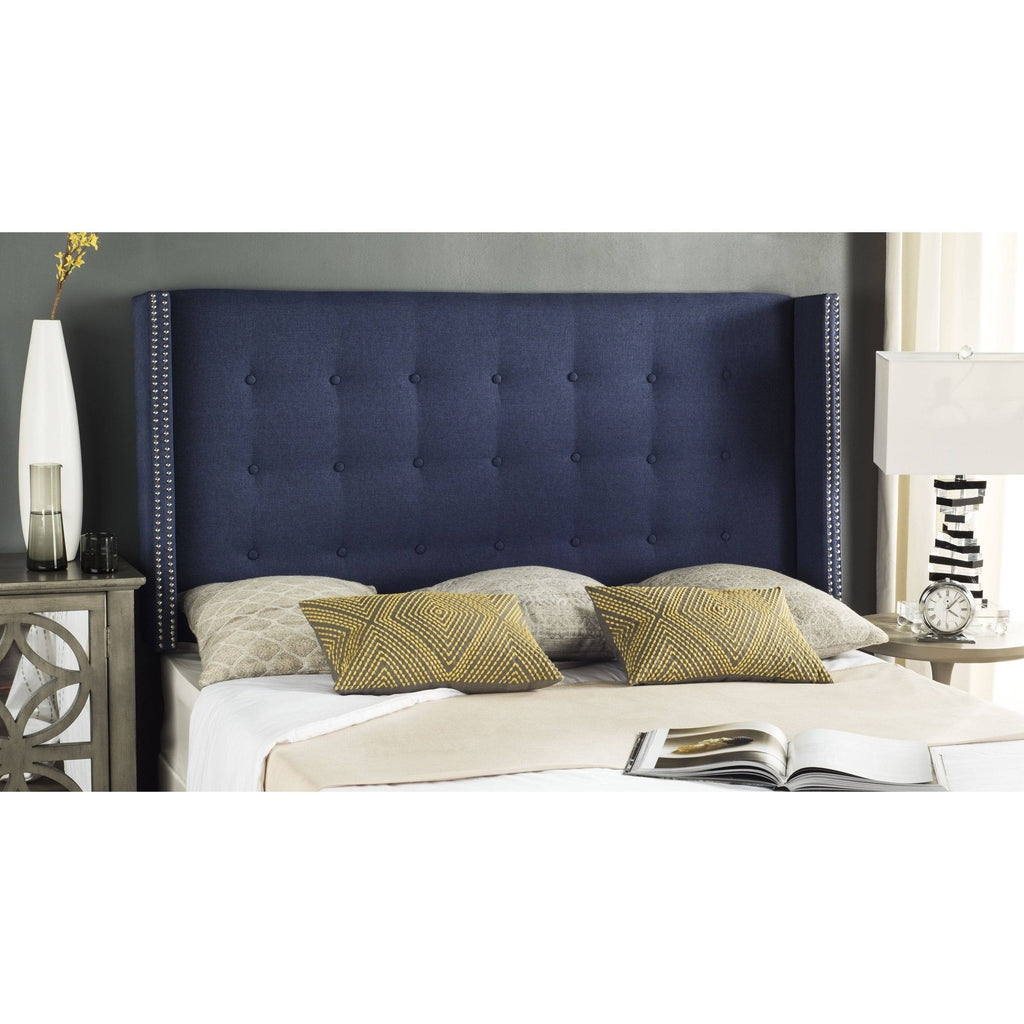 Navy Linen Tufted Winged Headboard Queen G359