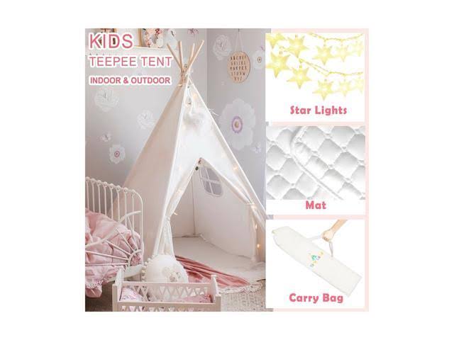 Kids Foldable Play Tent with Mat & Light String & Carry Case F70149