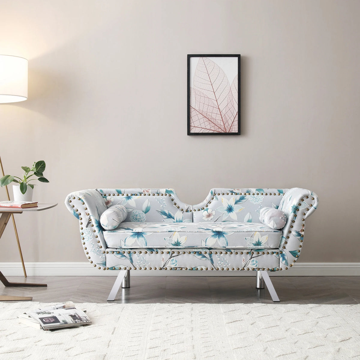 Modern Velvet Loveseat Sofa with Removable Cushion Metal Legs F170