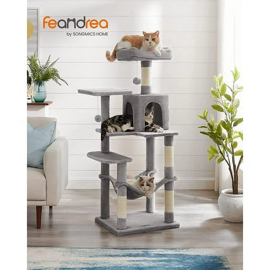 Light Gray Cat Tree with Scratching Posts Hammock R39831