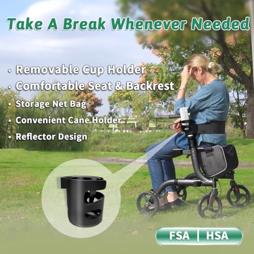 FSA Eligible Rollator Walker with Seat, Cup Holder, Foldable Lightweight Walker with Brakes K15619