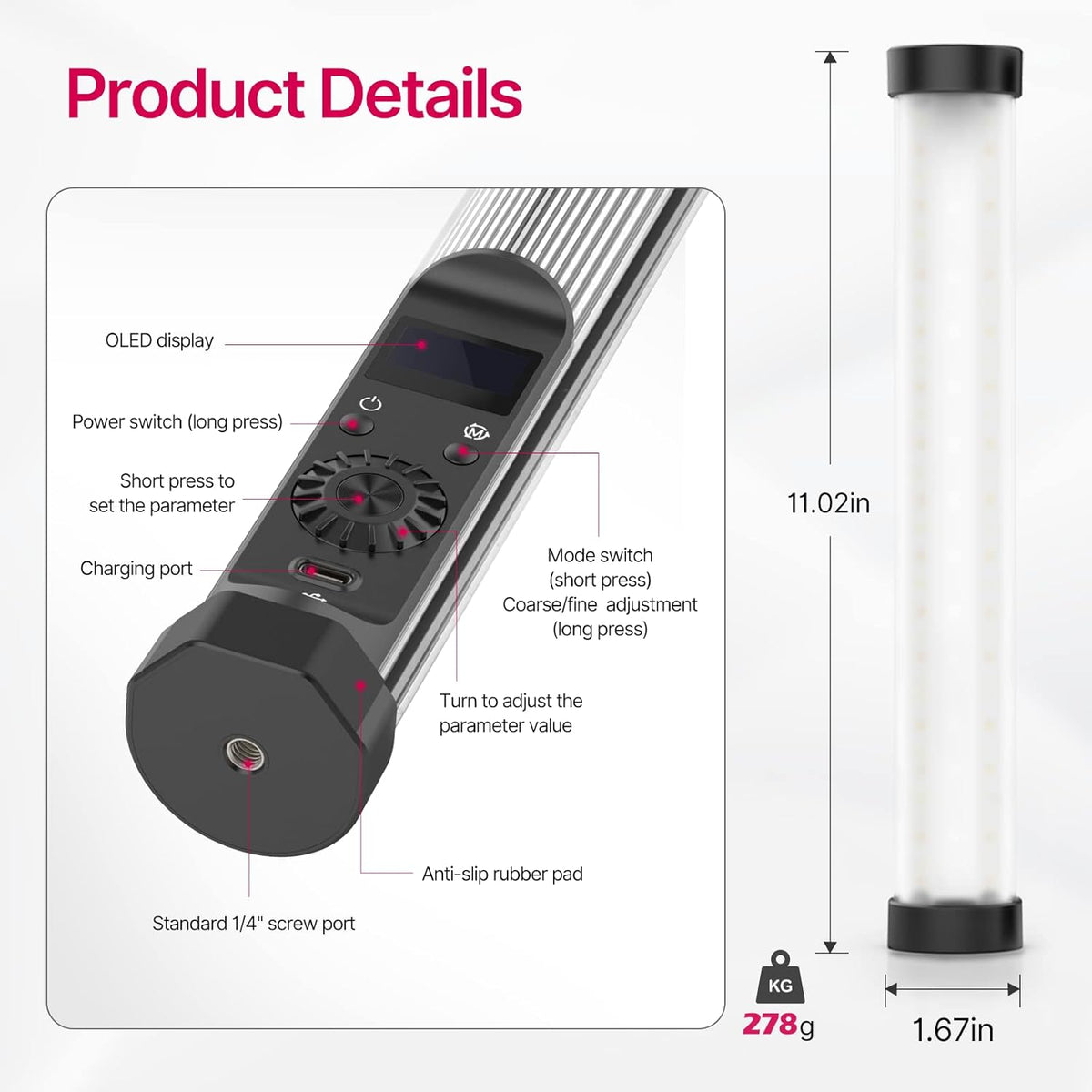 RGB LED Video Light Stick Handheld 2600mAh 2500-8500K U773844