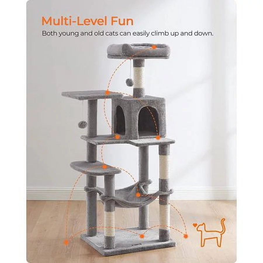 Light Gray Cat Tree with Scratching Posts Hammock R39831