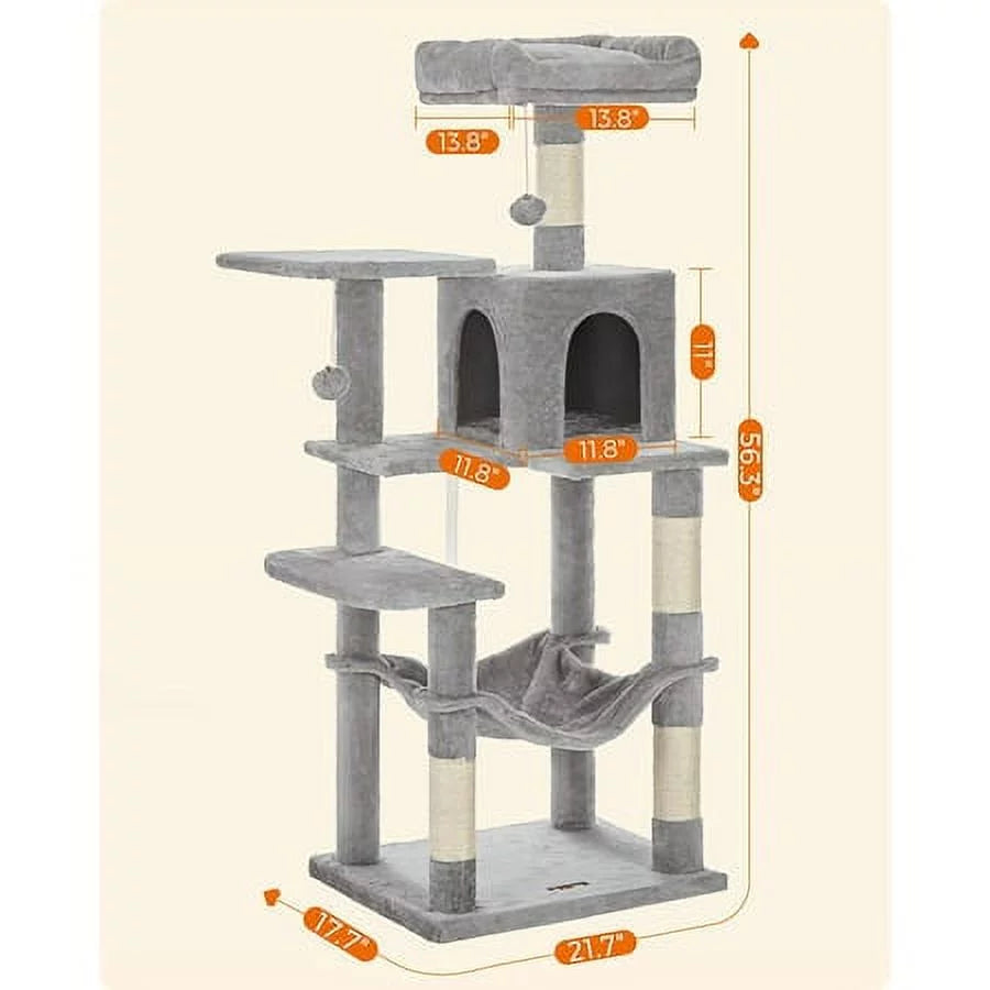 Light Gray Cat Tree with Scratching Posts Hammock R39831