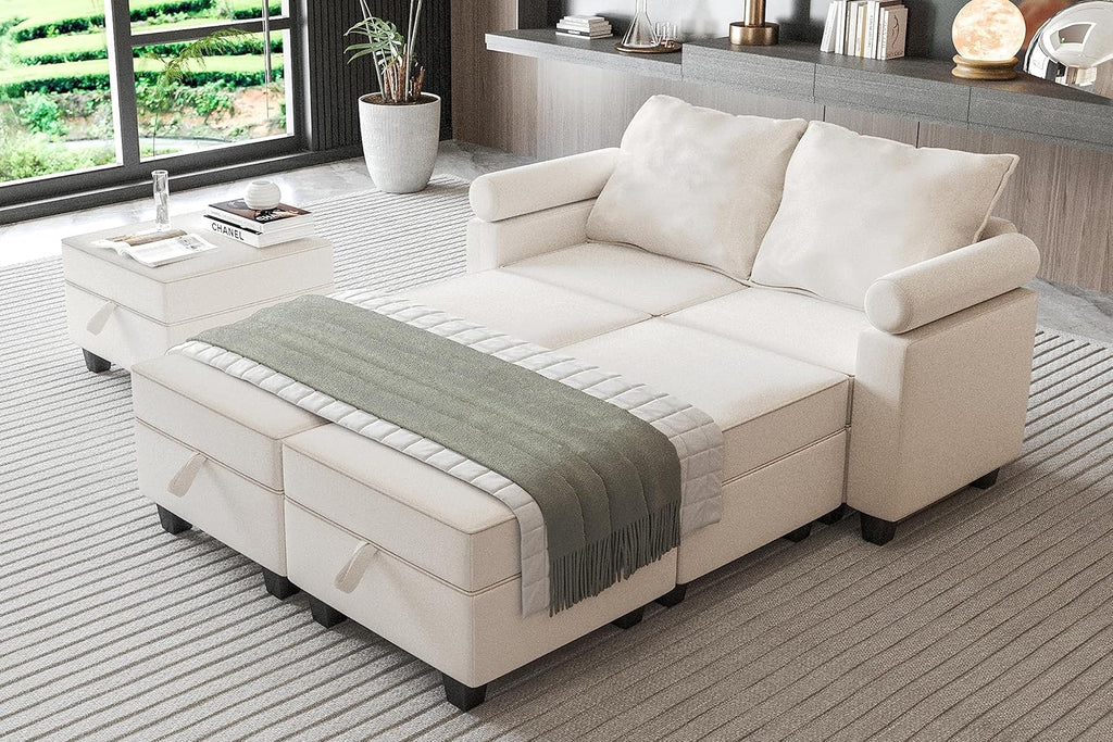 Beige Modular Sectional Sofa with Storage Seat J228853