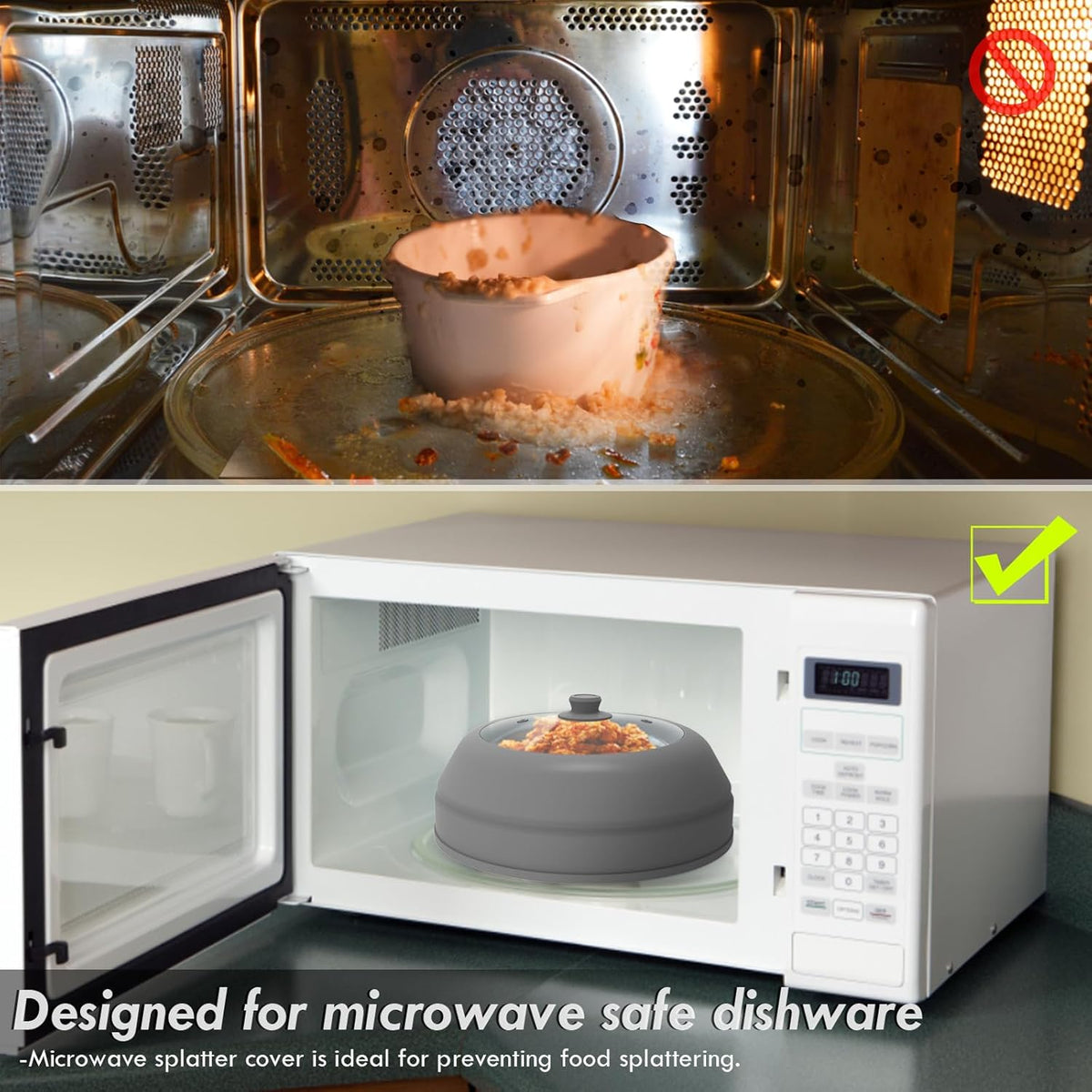10.5 inch Microwave Plate Cover with Collapsible Silicone and Glass O318