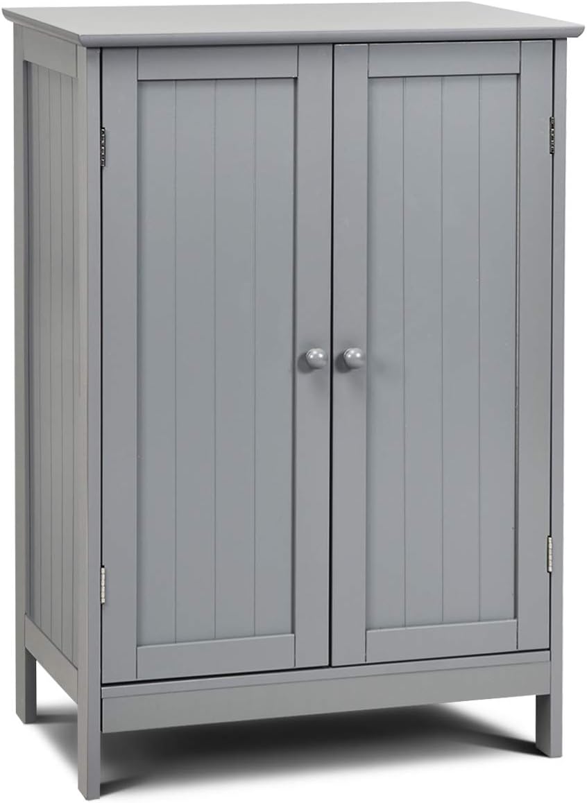White Wooden Floor Storage Cabinet with Double Doors I651