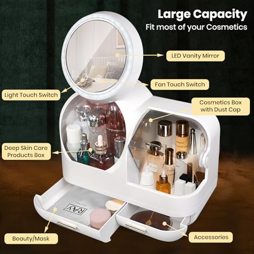 White 15" L×8.5"W×12"H Desktop Makeup Box with Drawers C4213