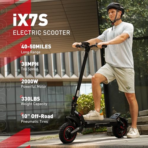 Electric Scooter with 28/38 MPH Top Speed, 40/50 Miles Range, 10/11" Offroad Pneumatic Tires, Foldable E44048
