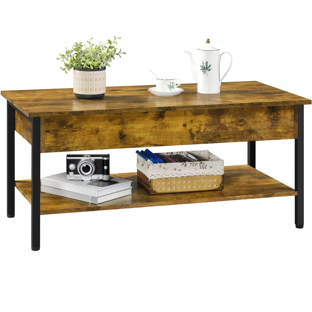 Rustic Brown Wood Lift Top Coffee Table with Hidden Compartment Q904