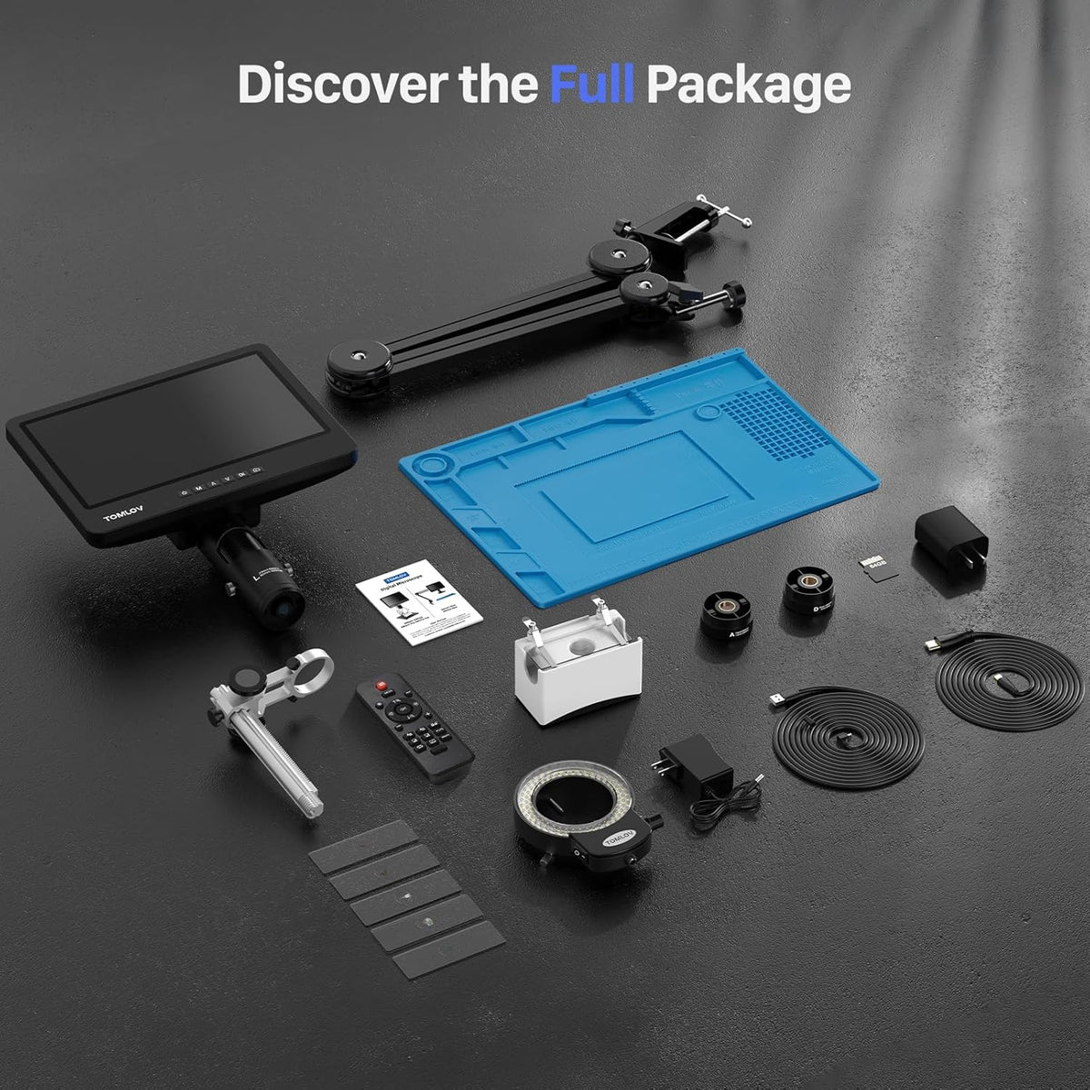 Flex Digital Soldering Microscope 2000x, 10.1" HDMI Microscope with 3 Lens, Ring Light, 64GB V7375