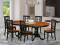 7 Piece Oval Dining Table with Butterfly Leaf and 6 Wood Seat Chairs, Black & Cherry U466